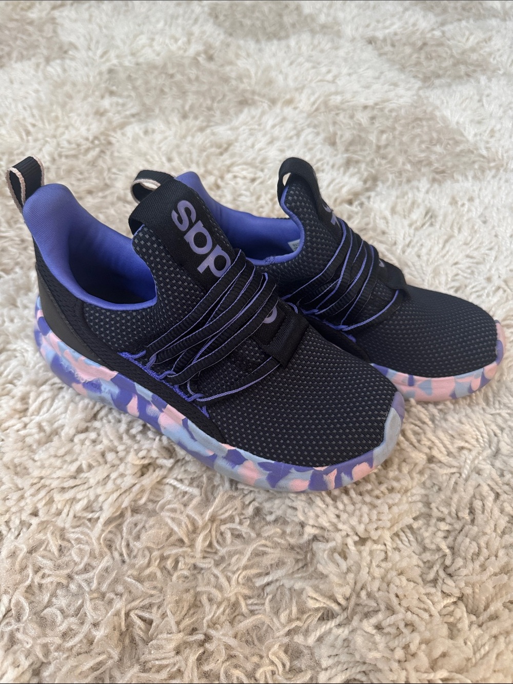 adidas Kids Black and Purple Sneakers with Pink Accents